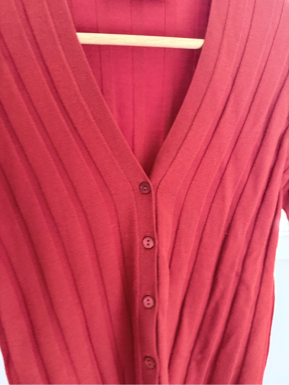 Everlane Ribbed Button-Front Cardigan in Brick Red - Picture 3 of 4